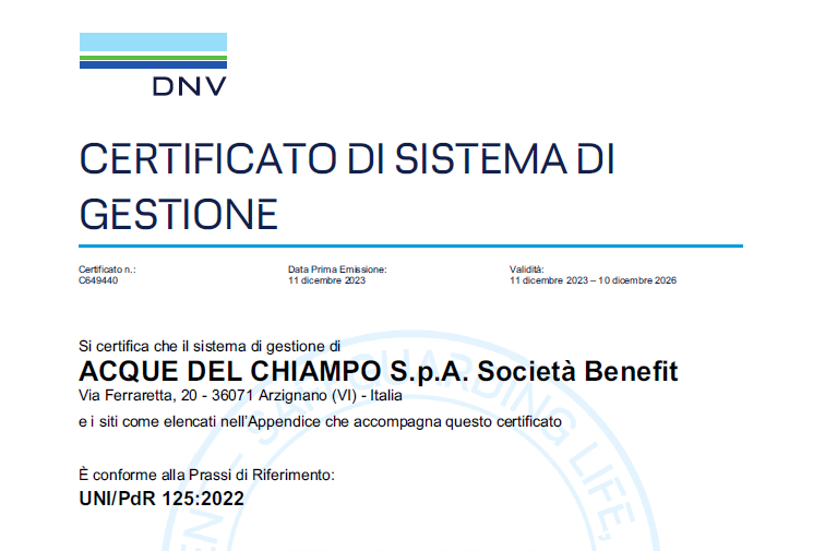 Acque del Chiampo | CERTIFICAZIONI